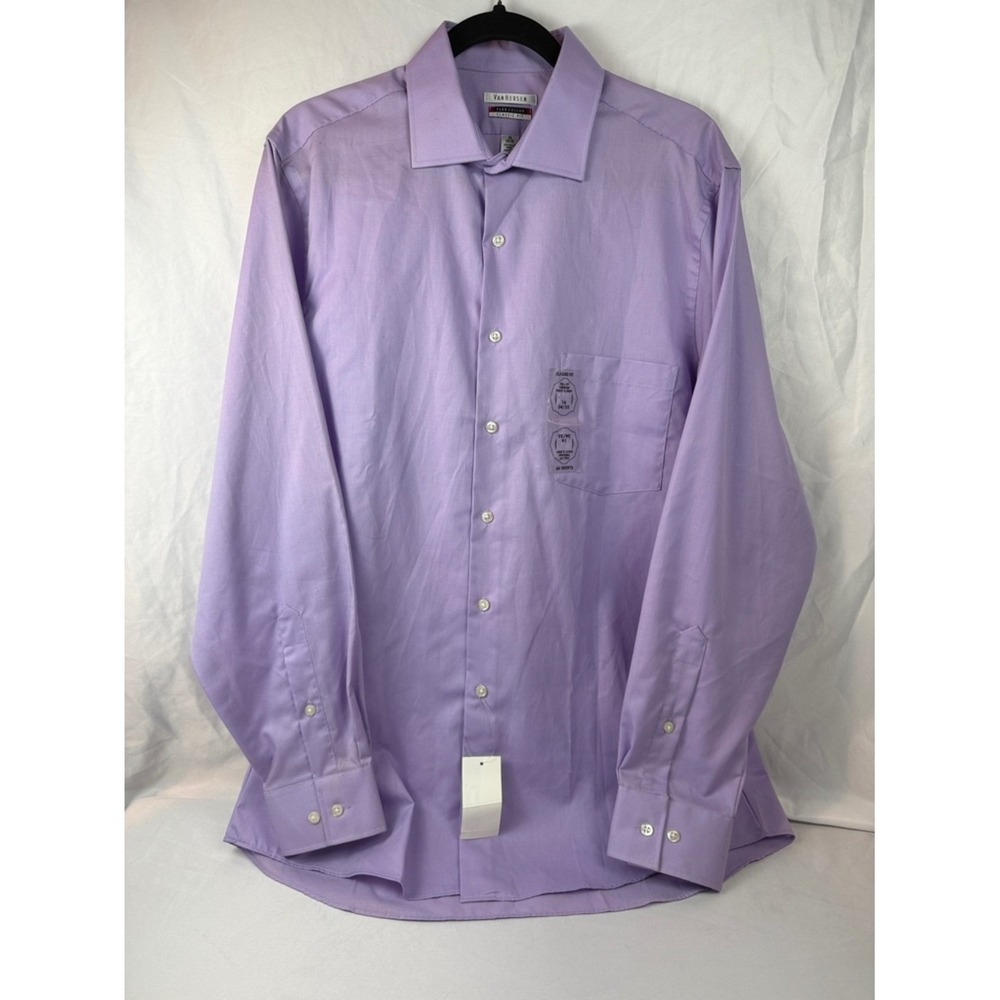 Van Heusen Dress Shirt Men 16 34/35 Purple Flex Collar Classic Fit NWT